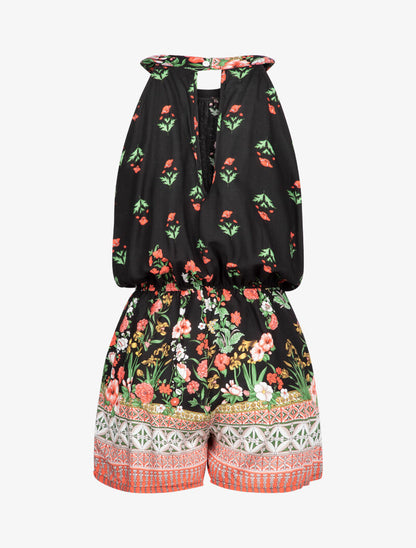 Combishort à imprimés floral et graphique - noir - 2