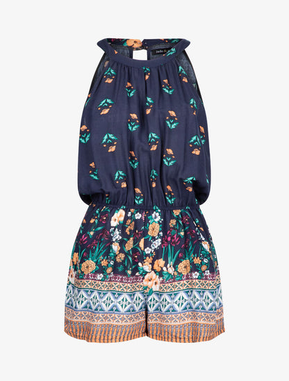 Combishort à imprimés floral et graphique - marine - 1