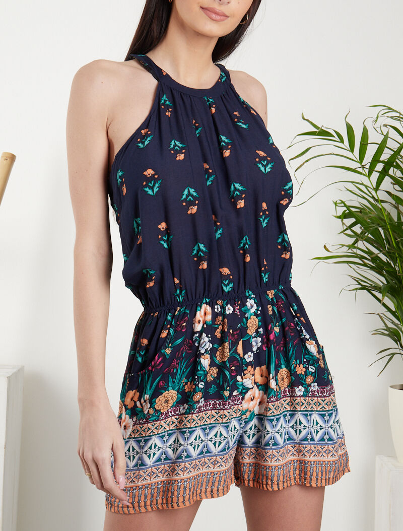 Combishort à imprimés floral et graphique - marine - 3