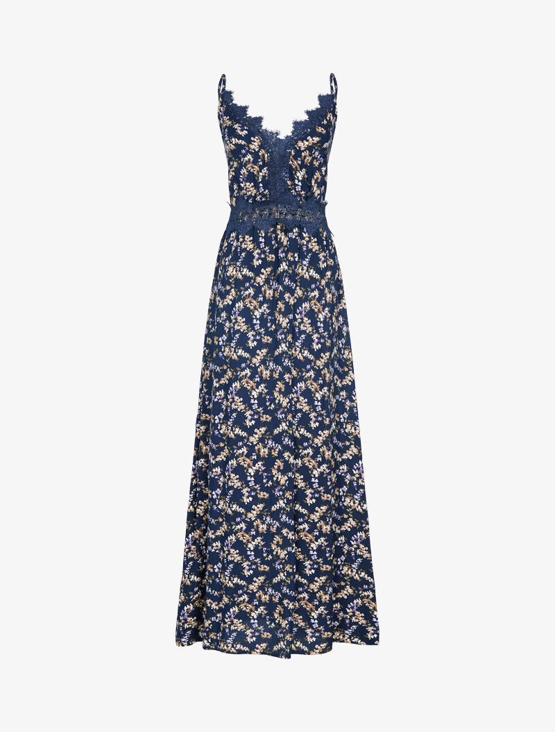 Robe fleurie à détails crochet - marine - 1