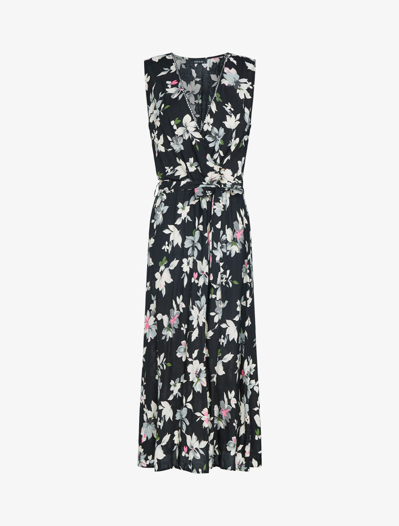 Robe fleurie à buste cache coeur - noir - 1