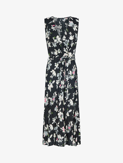 Robe fleurie à buste cache coeur - noir - 1