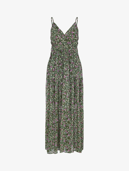 Robe fleurie à taille élastiquée - kaki - 1