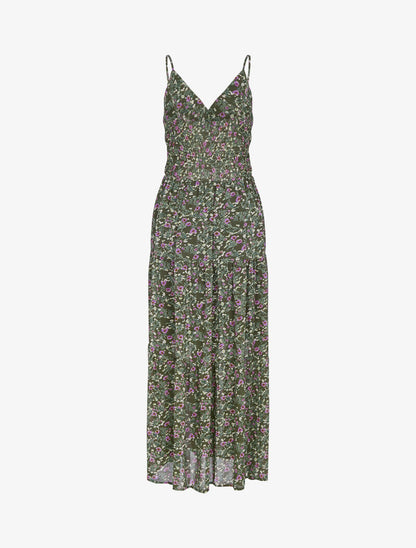 Robe fleurie à taille élastiquée - kaki - 2