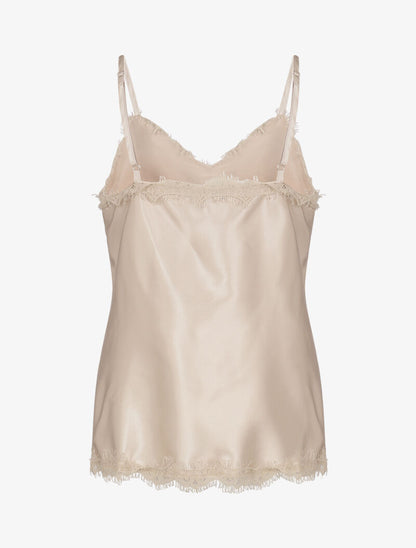 Débardeur satiné à bords dentelle - beige - 2