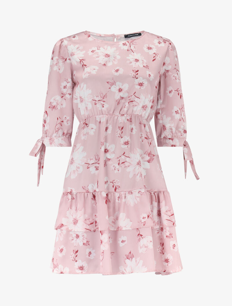 Robe imprimée à rangées de volants - rose - 2