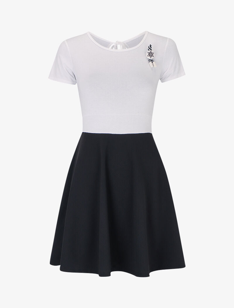 Robe color block avec broche - blanc - 1