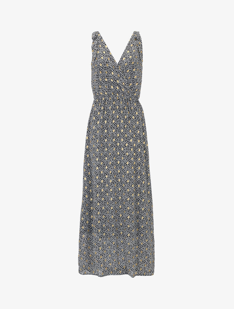 Robe longue à imprimé fleurs abstraites - noir - 1
