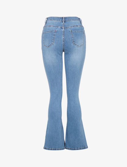 Jean coupe flare à bords fendus - bleu denim - 4