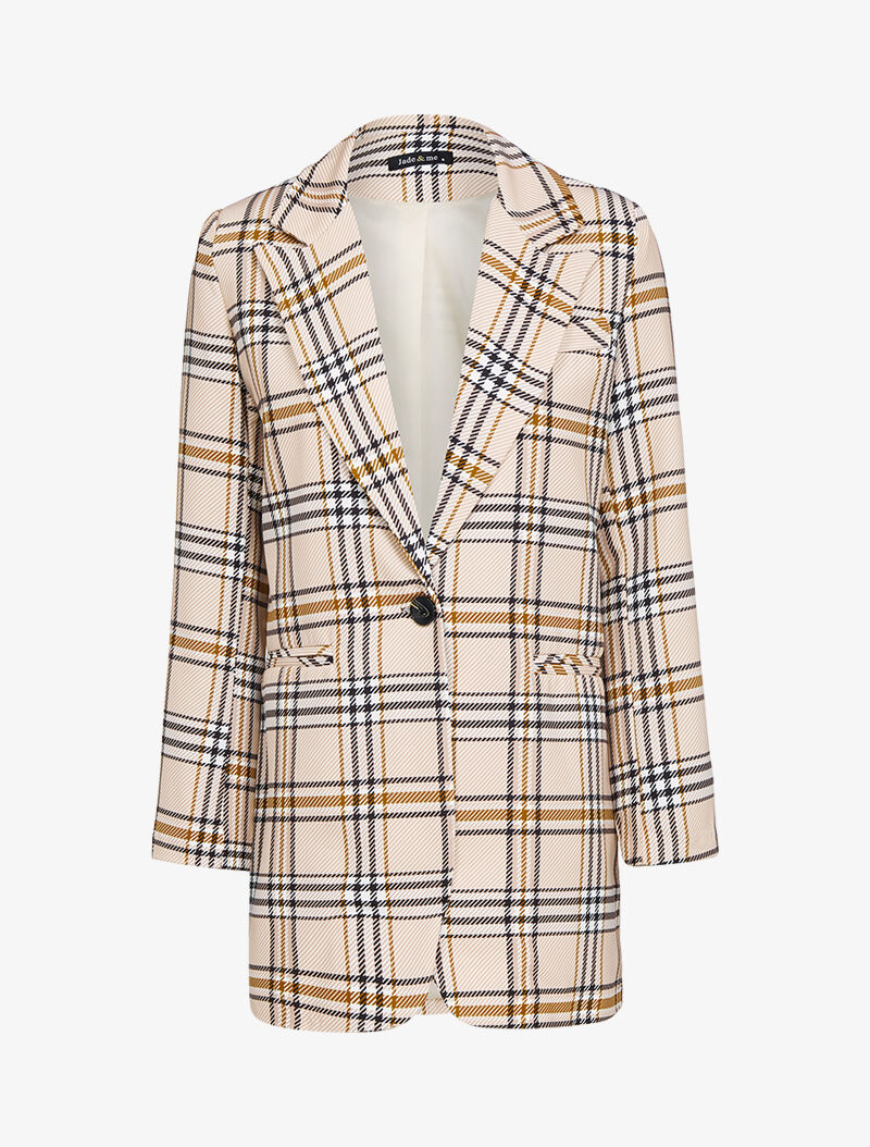 Blazer long à imprimé tartan - beige - 3