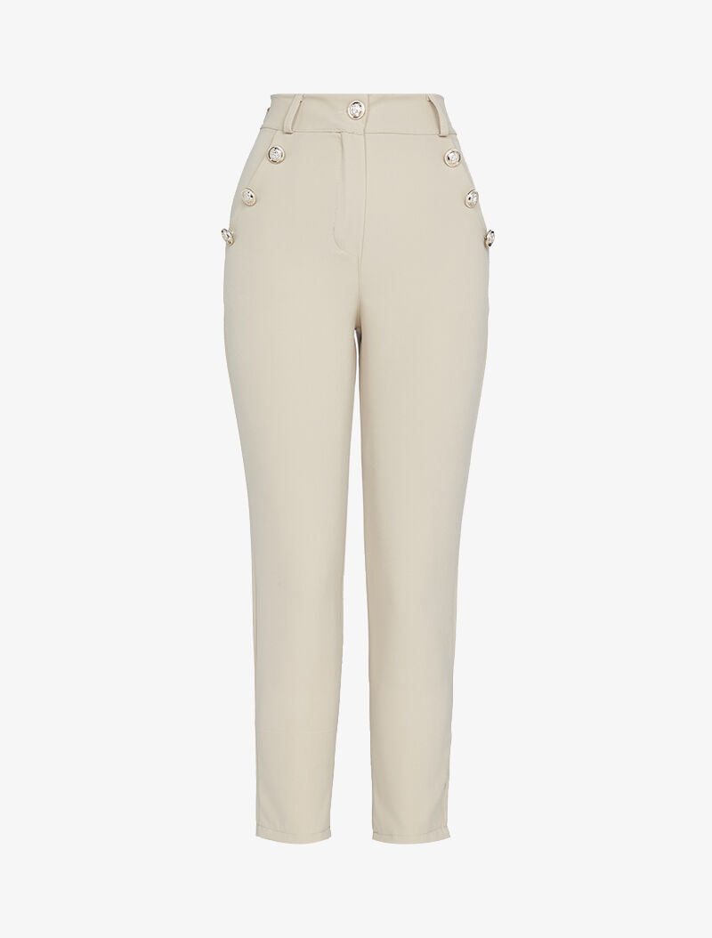 Pantaloni 7/8 con bottoni decorativi. - beige