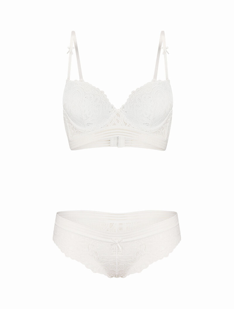 Ensemble en dentelle et à lignes ajourées - blanc - 1
