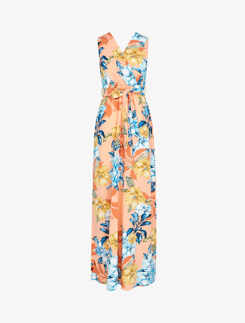 Robe longue à décolleté et dos cache coeur - orange - 1