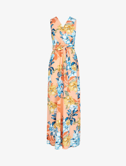 Robe longue à décolleté et dos cache coeur - orange - 1