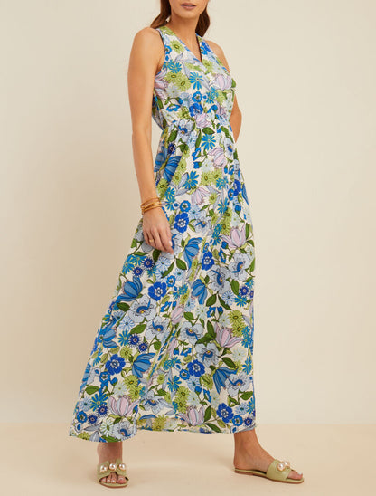 Robe longue imprimé à épaules à nouer - ecru - 4