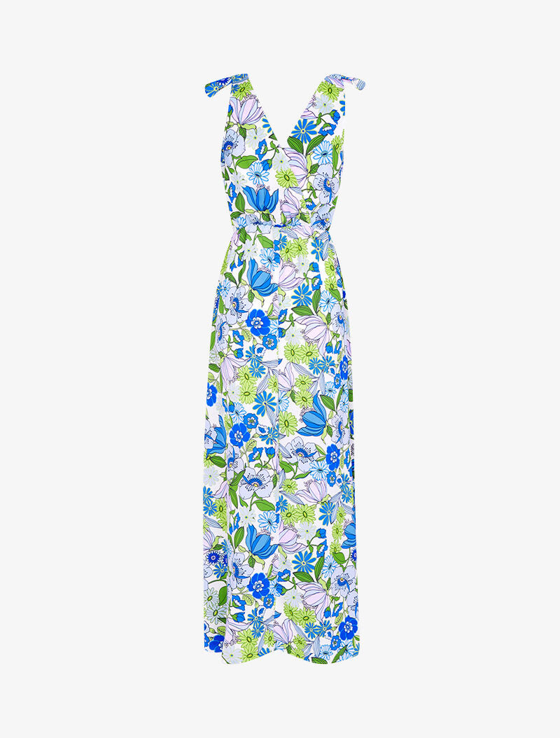 Robe longue imprimé à épaules à nouer - ecru - 2