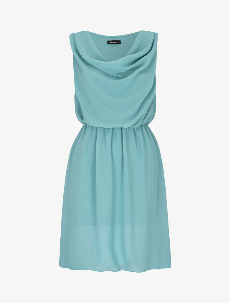 Robe en voile à col bénitier - turquoise - 3