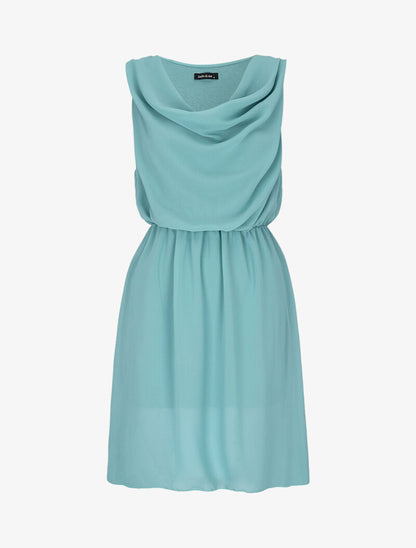 Robe en voile à col bénitier - turquoise - 3