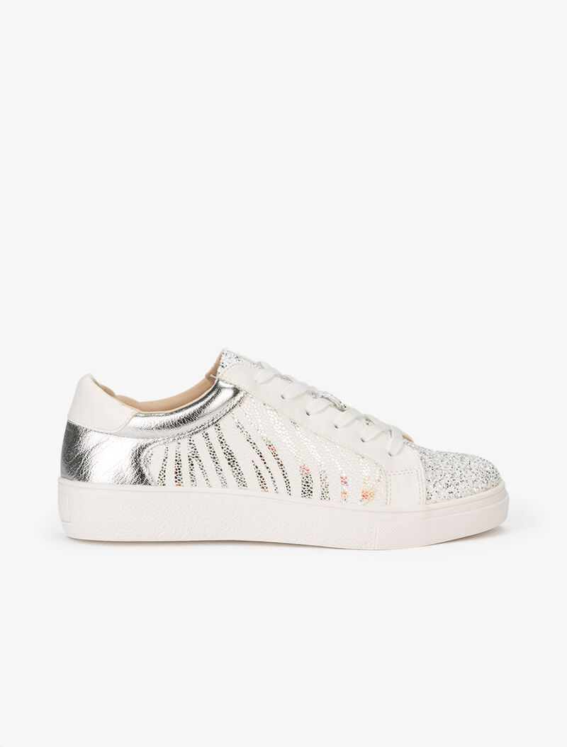 Sneakers à zébrures brillantes et paillettes - blanc - 1