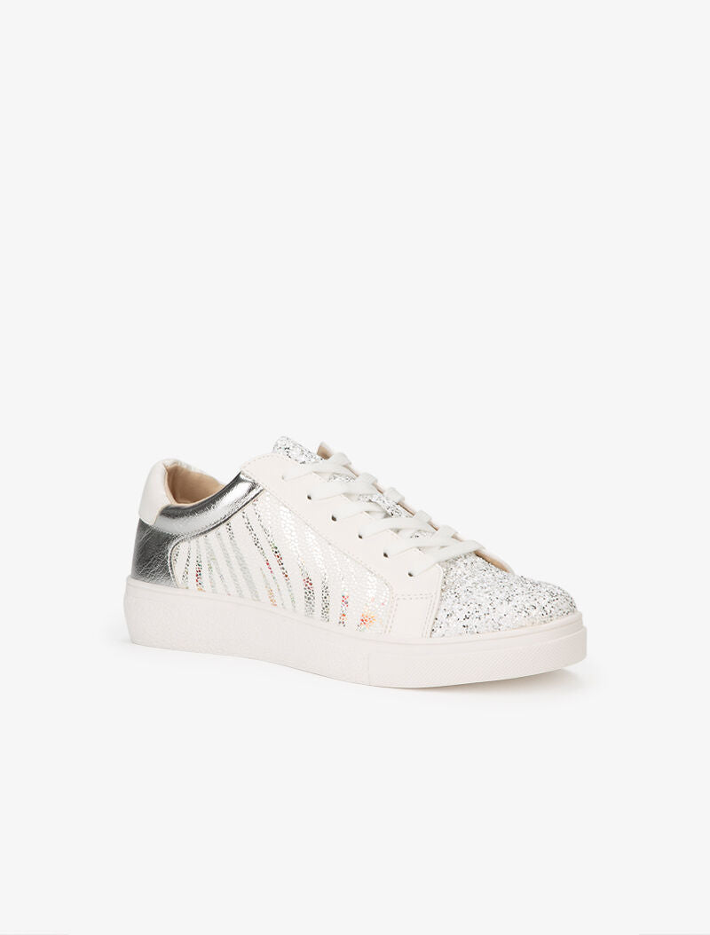 Sneakers à zébrures brillantes et paillettes - blanc - 2