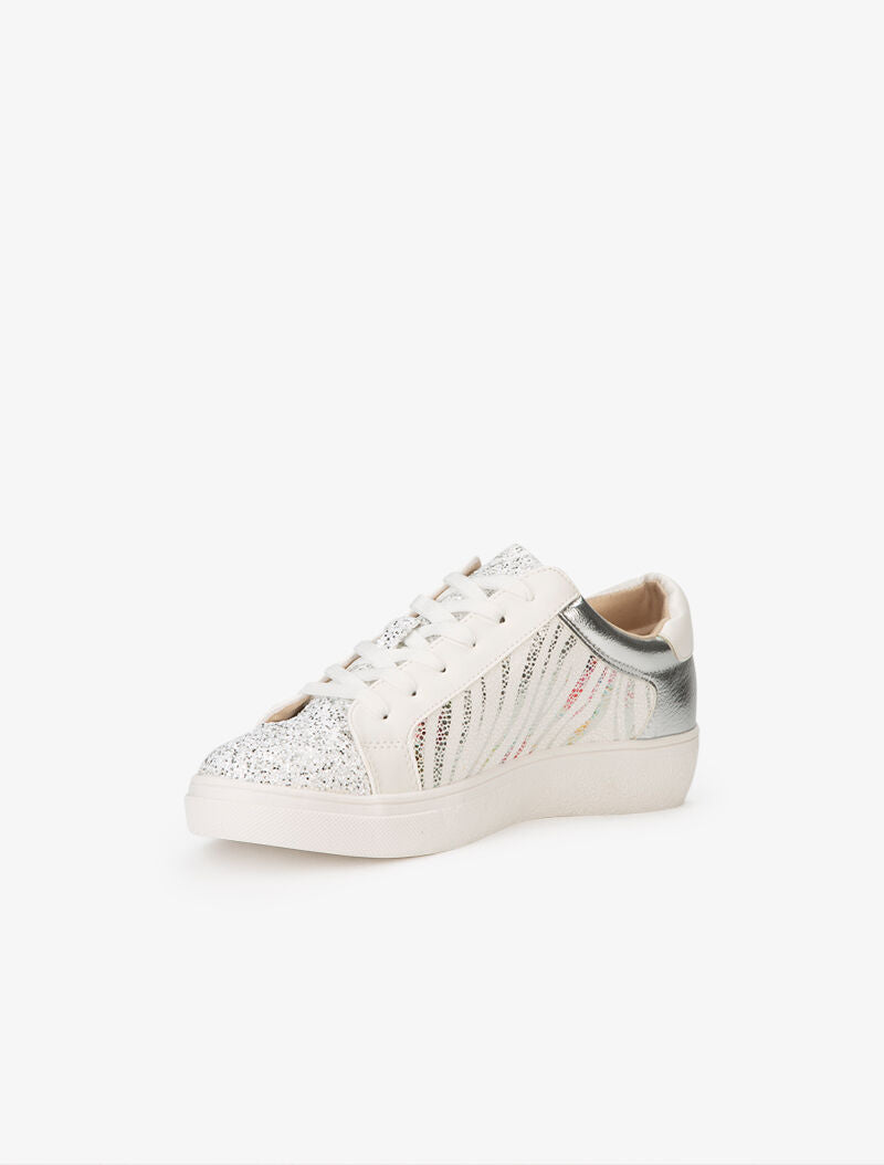 Sneakers à zébrures brillantes et paillettes - blanc - 3