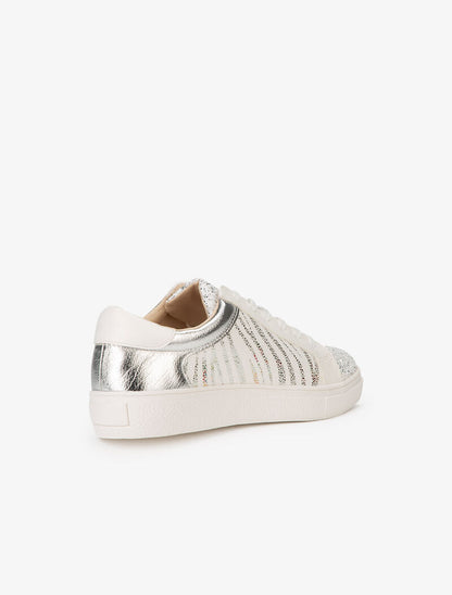 Sneakers à zébrures brillantes et paillettes - blanc - 4