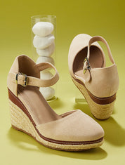Compensées en suédine à semelle raphia - Beige - 1