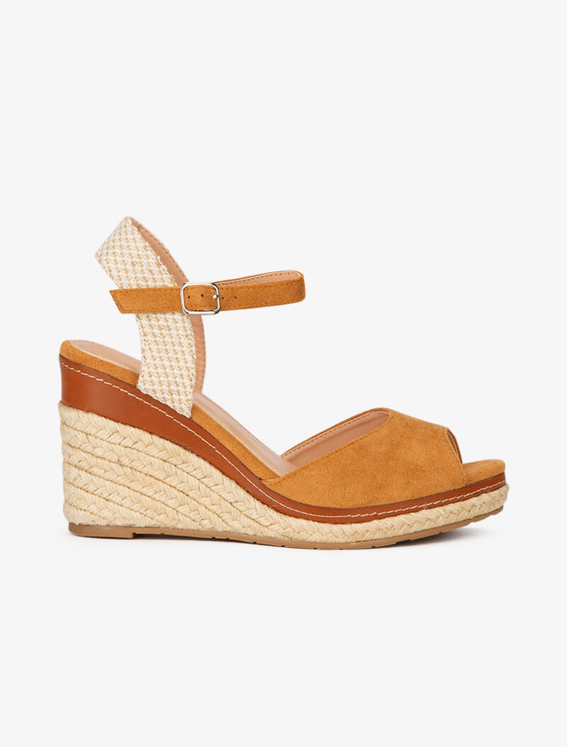 Compensées à détails en simili et tissu - camel - 1