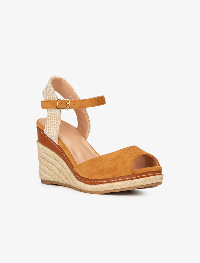 Compensées à détails en simili et tissu - camel - 2