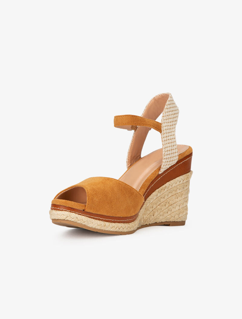 Compensées à détails en simili et tissu - camel - 3