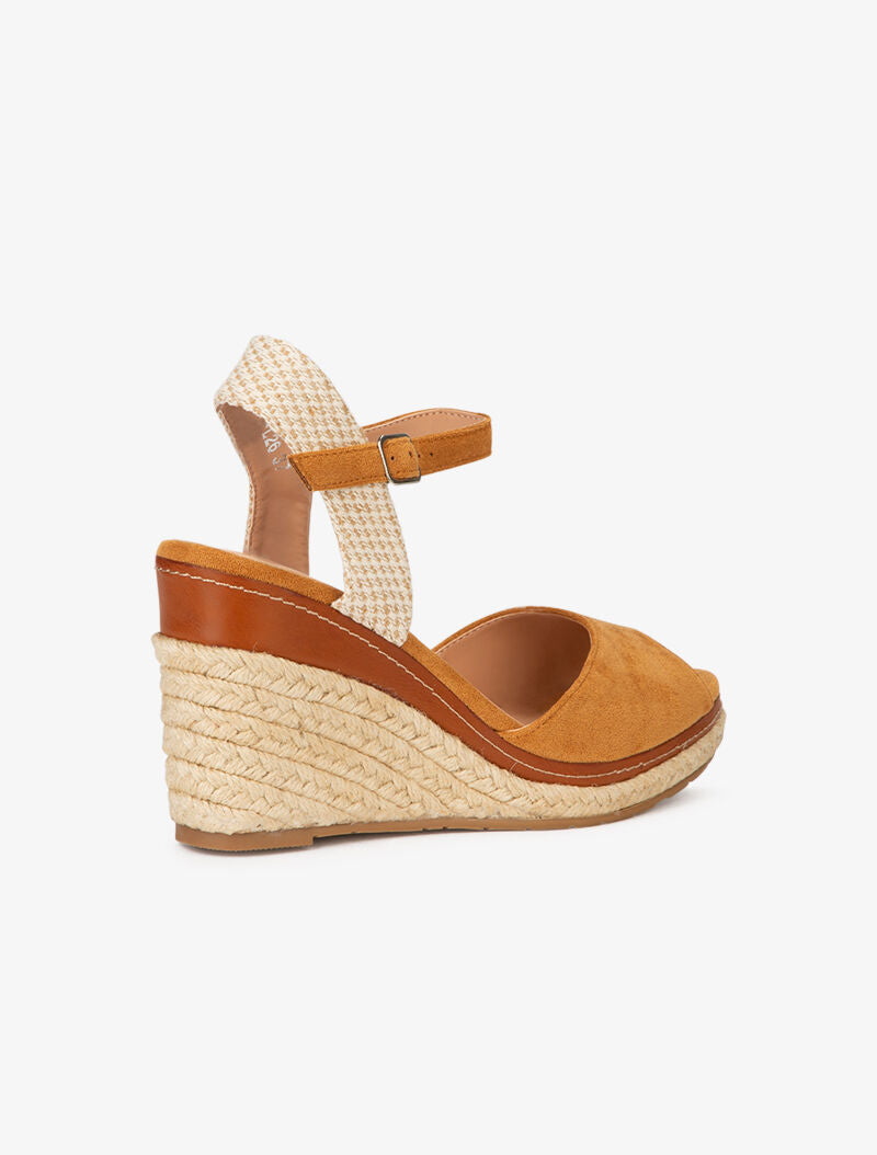 Compensées à détails en simili et tissu - camel - 4