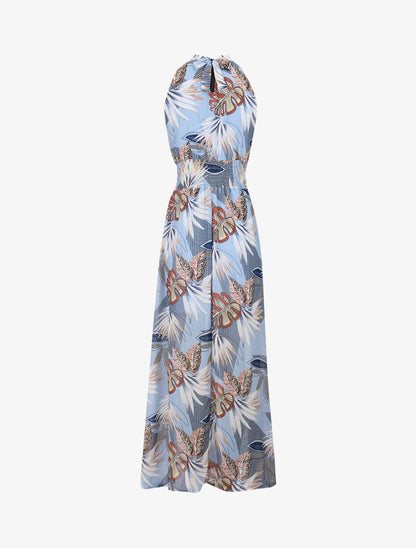 Robe longue ajourée à imprimés - bleu ciel - 2