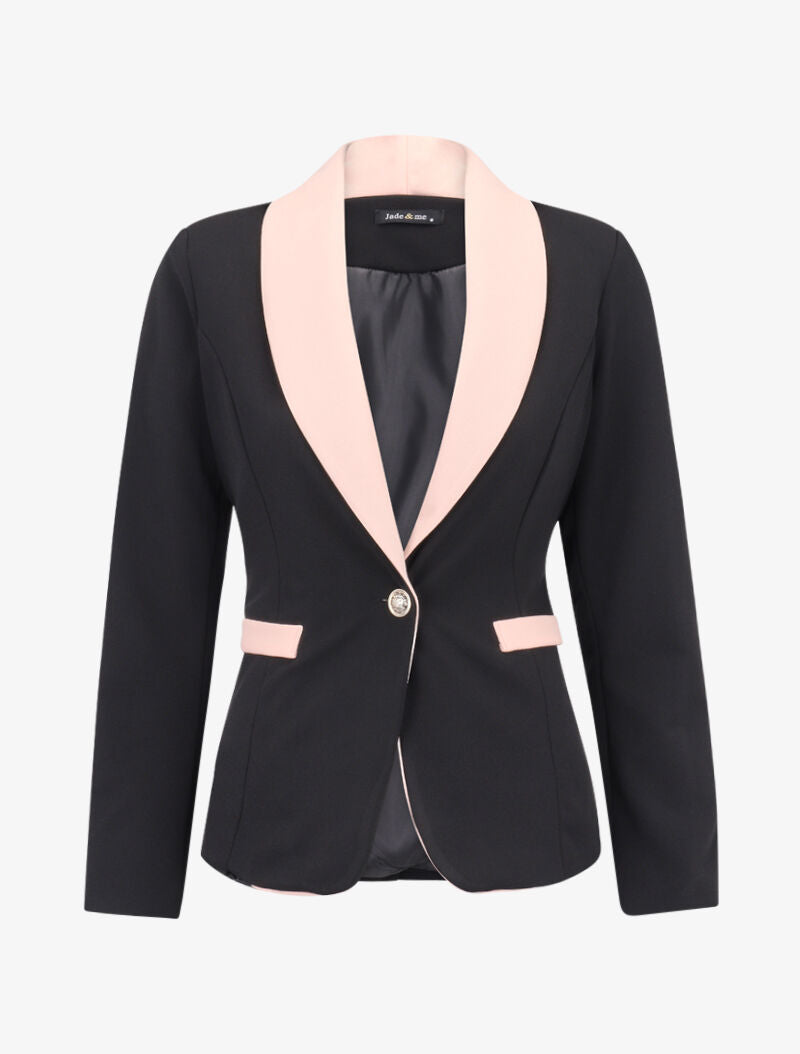 Blazer à encolure et poches contrastantes - noir/rose - 3