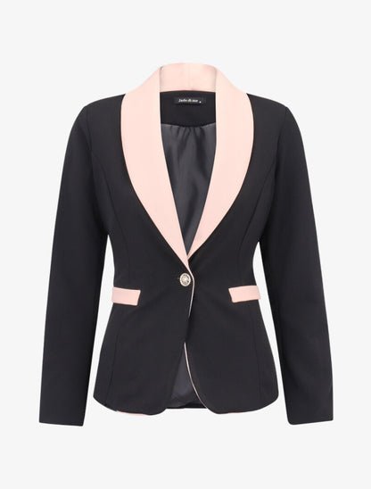 Blazer à encolure et poches contrastantes - noir/rose - 3