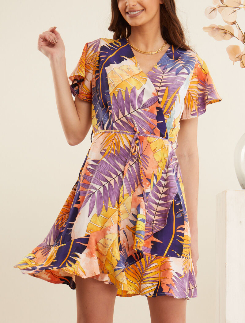 Robe style portefeuille à imprimé estivale - orange - 4