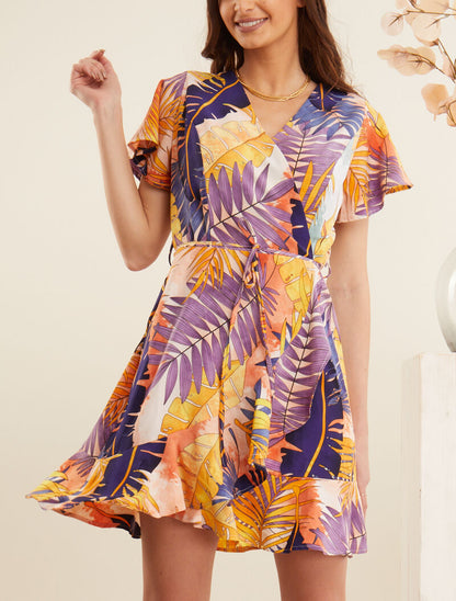 Robe style portefeuille à imprimé estivale - orange - 4