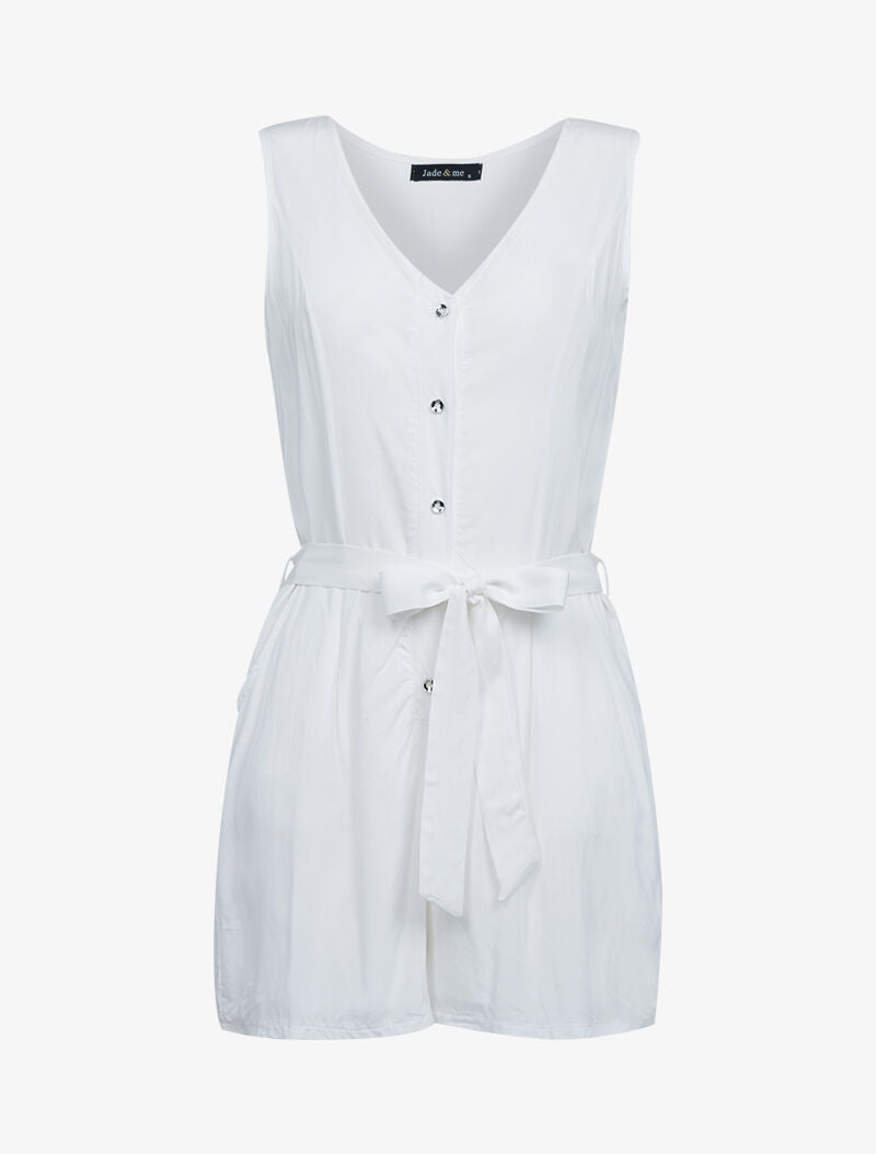Combishort fluide à boutonnière argentée - blanc - 1