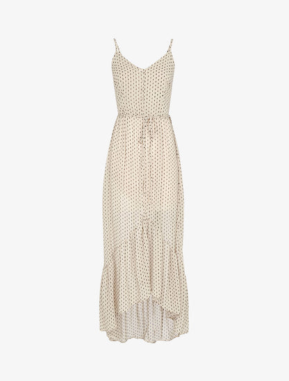 Robe longue à volant imprimé losanges - beige - 2