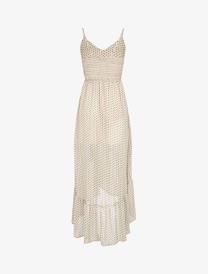 Robe longue à volant imprimé losanges - beige - 3
