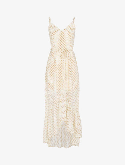 Robe longue à volant imprimé losanges - ecru - 3