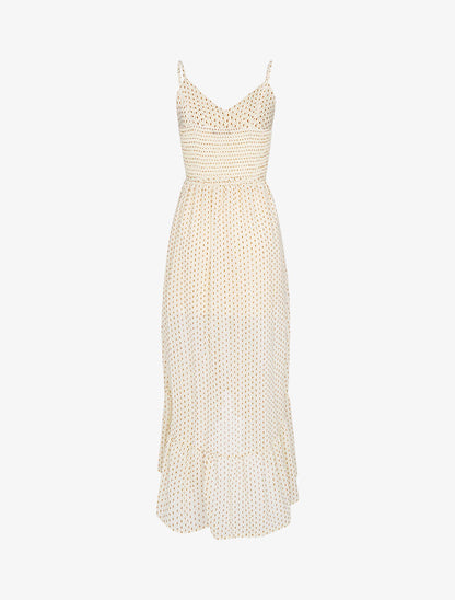 Robe longue à volant imprimé losanges - ecru - 2