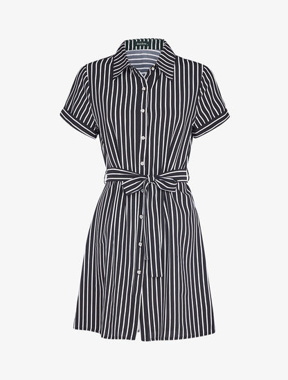 Chemise longue rayée à cintrer - noir - 1