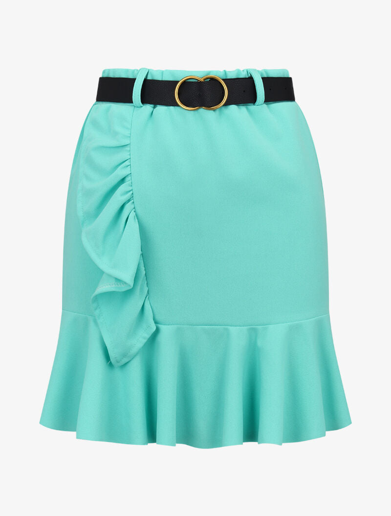 Jupe volantée avec ceinture simili - vert menthe - 2