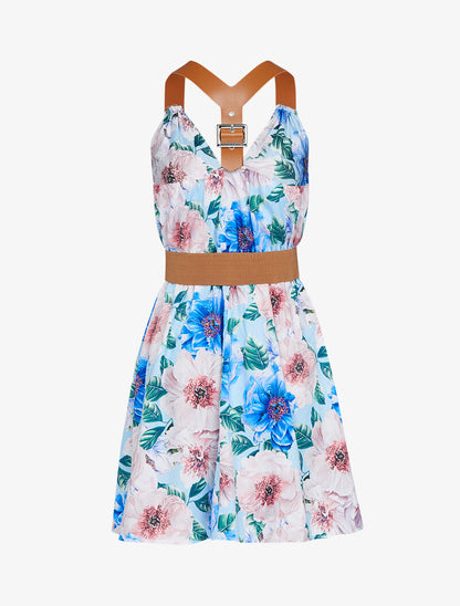 Robe patineuse à bretelles style sangles - bleu ciel - 2
