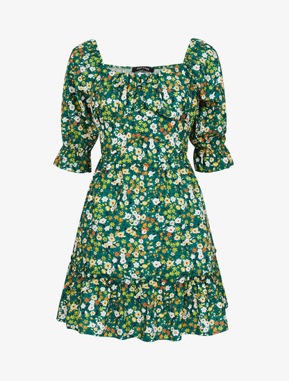 Robe fleurie à poitrine soulignée - vert - 1