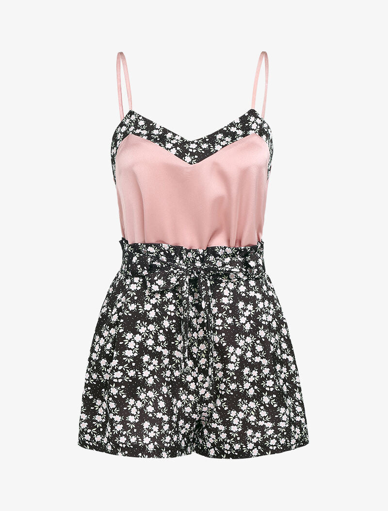 Ensemble satiné à imprimé paquerettes - rose - 2