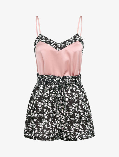 Ensemble satiné à imprimé paquerettes - rose - 2