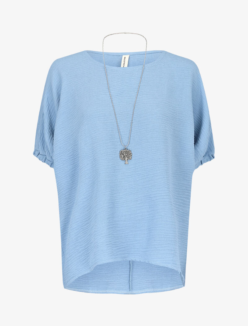 Top ample texturé avec sautoir - bleu ciel - 1