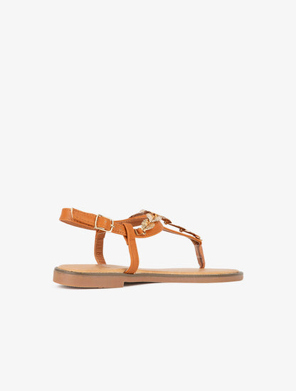 Nu-pieds ornés de feuilles dorées - camel - 4