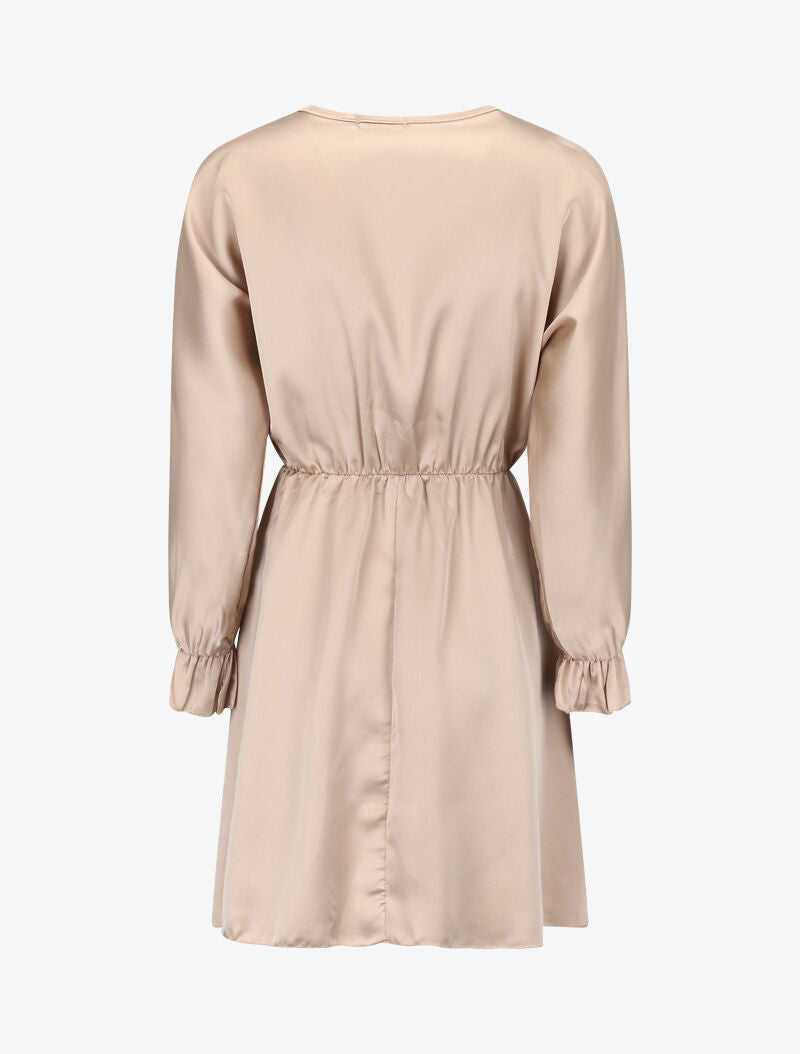 Robe satinée à décolleté dentelle - beige - 2
